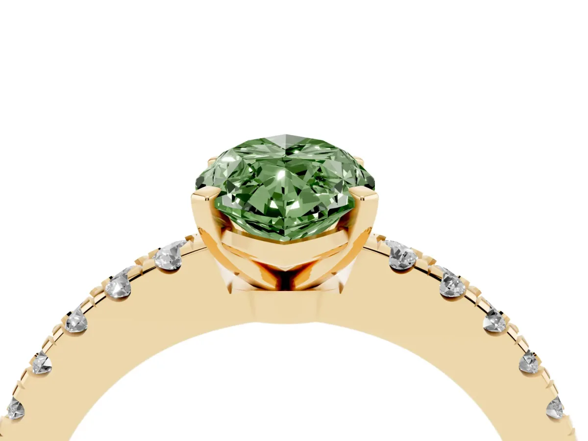 Fancy Green Marquise Cut Solitaire Diamond with Pavé Band and Four-Prong Setting Yellow gold