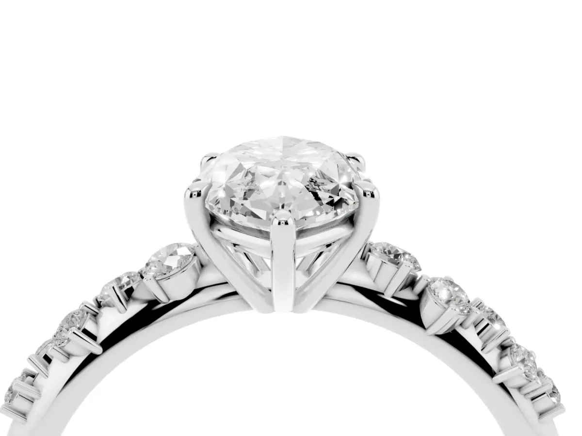 Marquise Cut Diamond Cluster Side Stone Solitaire Ring with Prong Setting Silver