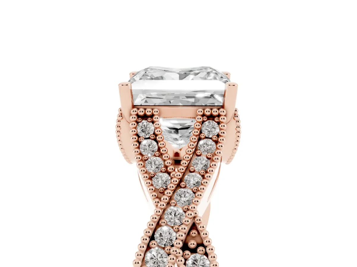 Princess Cut Cut Diamond Twisted Band with Milgrain Pave Setting and Four-Prong Setting Rose gold