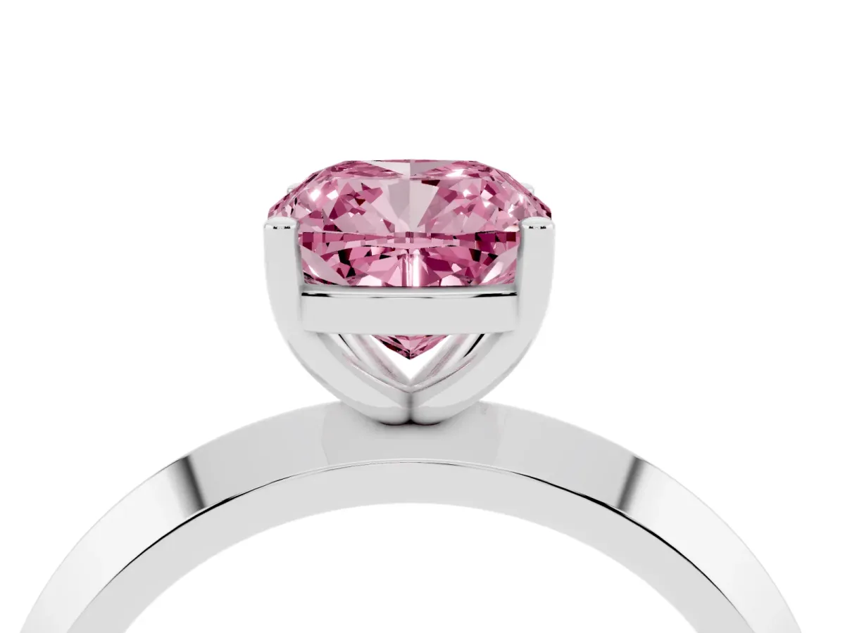 Fancy Pink Cushion Cut Cut Solitaire Engagement Ring with Flat Band and Four-Prong Setting Silver