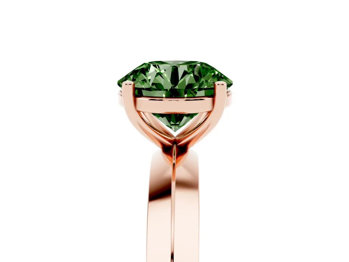 Fancy Green Round Cut Cut Solitaire Engagement Ring with Flat Band and Four-Prong Setting Rose gold