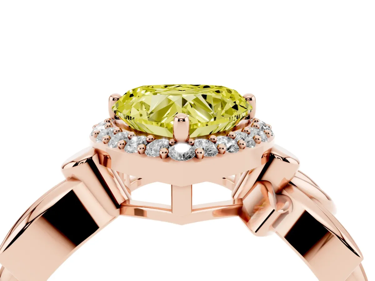 Fancy Yellow Heart Cut Halo Diamond Floral Band with Four-Prong Setting Rose gold