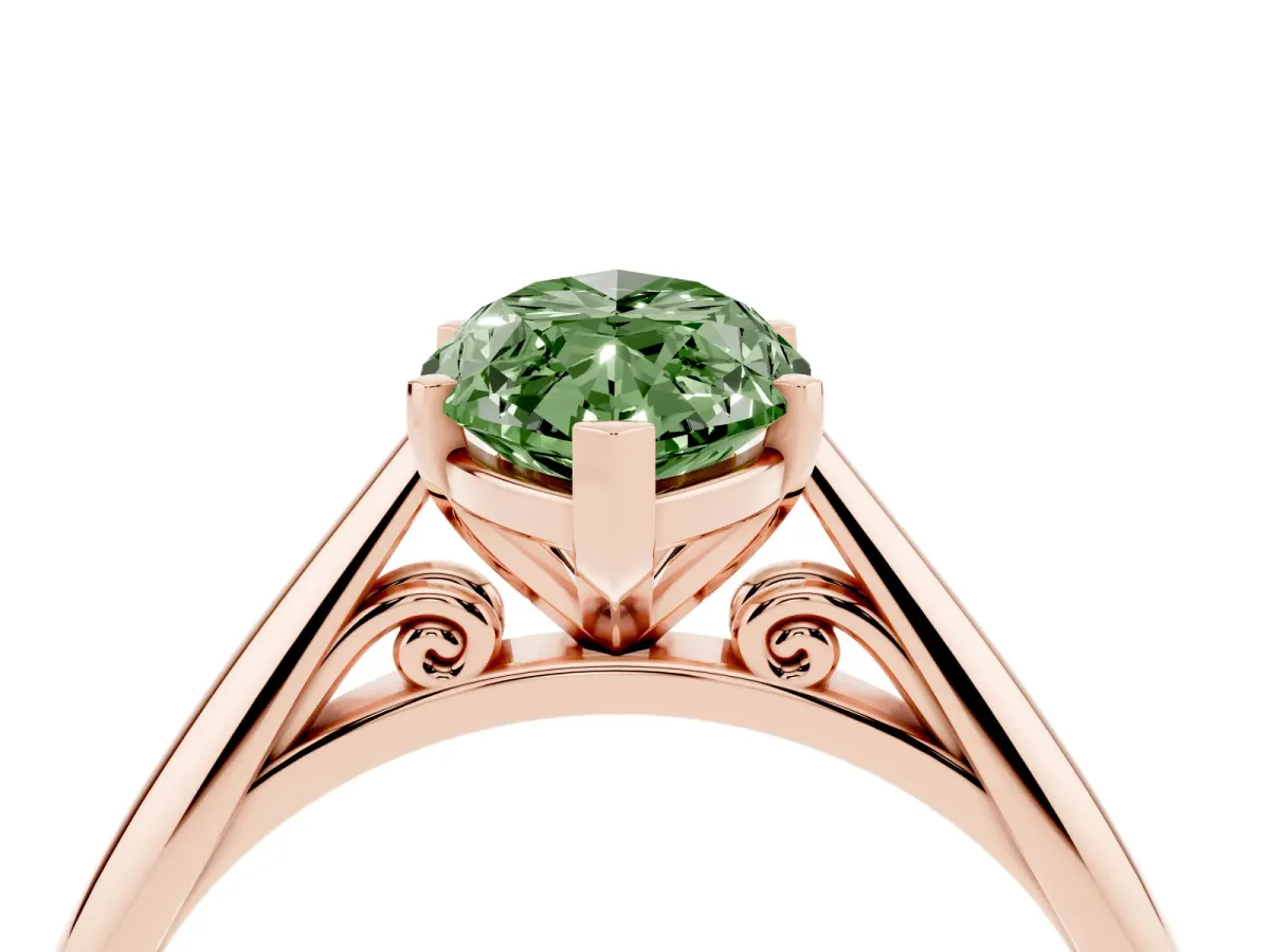 Fancy Green Marquise Cut Diamond Solitaire Engagement Ring with Cathedral Setting and Four-Prong Mount Rose gold