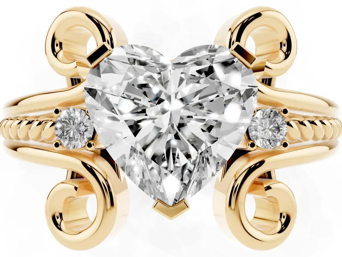 Heart Cut Solitaire Twisted Band Scroll Prong Ring Yellow gold