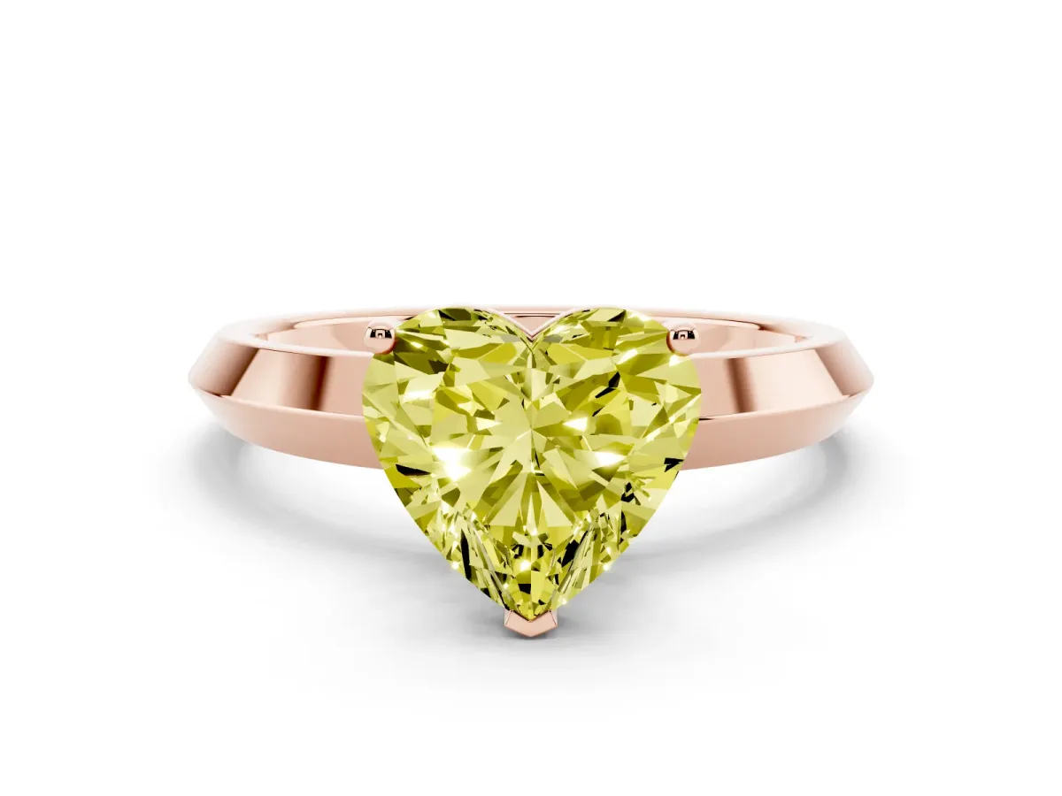 Fancy Yellow Heart Cut Cut Solitaire Engagement Ring with Flat Band and Four-Prong Setting Rose gold