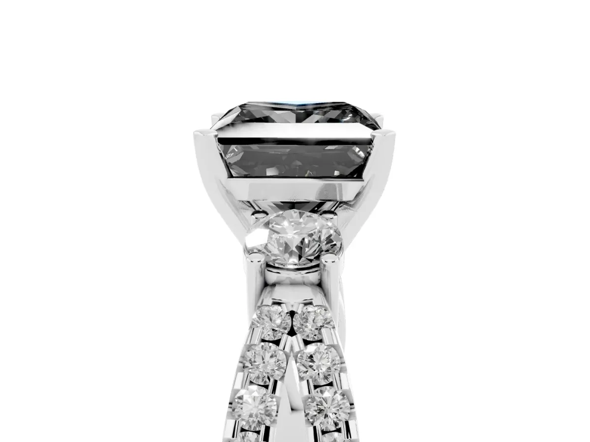 Fancy Black Princess Cut Diamond Three-Stone Ring with Pavé Split Shank and Four-Prong Setting Silver