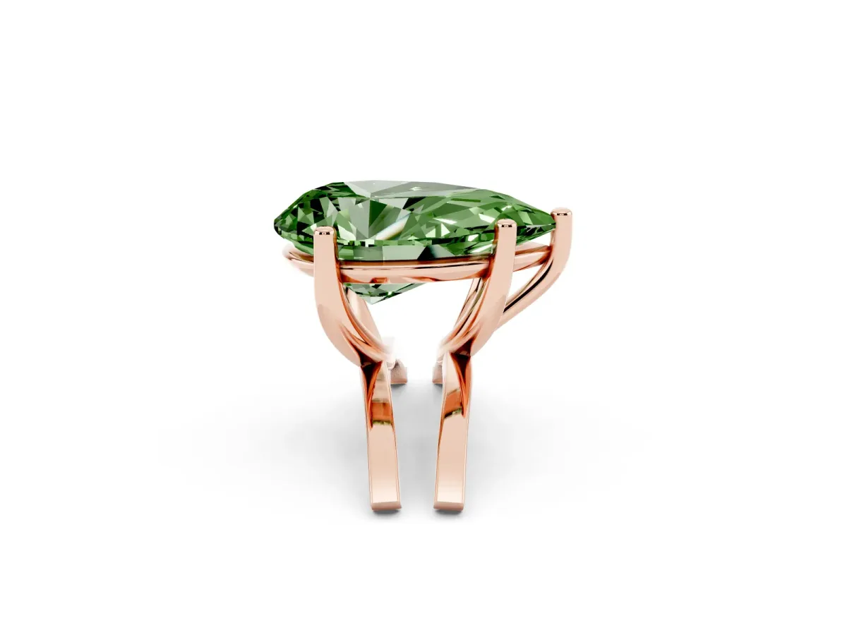 Fancy Green Pear Cut Cut Diamond Solitaire Engagement Ring with Tapered Plain Band and Four-Prong Setting Rose gold