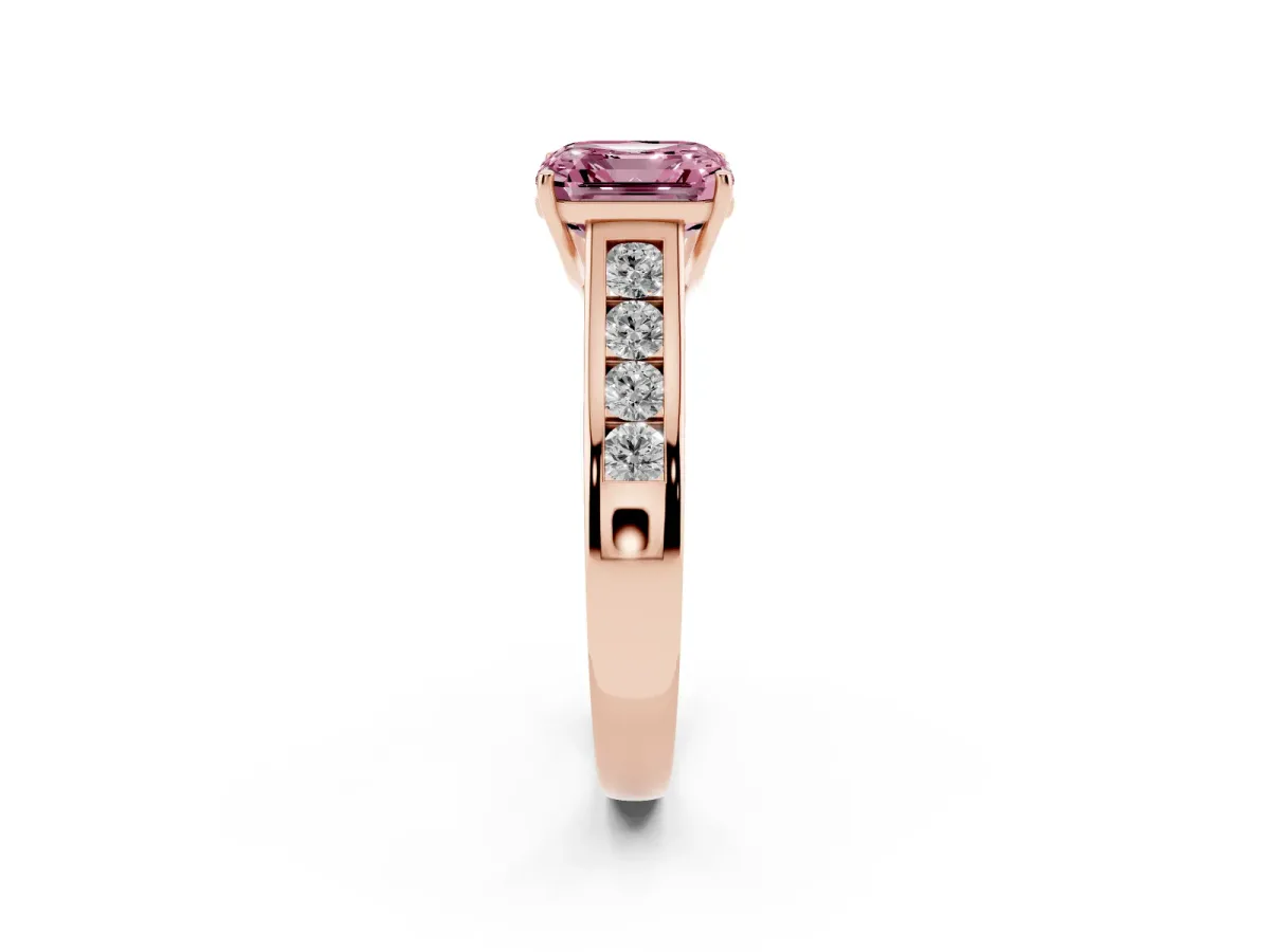 Fancy Pink Asscher Cut Brilliant Channel-Set Solitaire Ring with Four-Prong Setting Rose gold