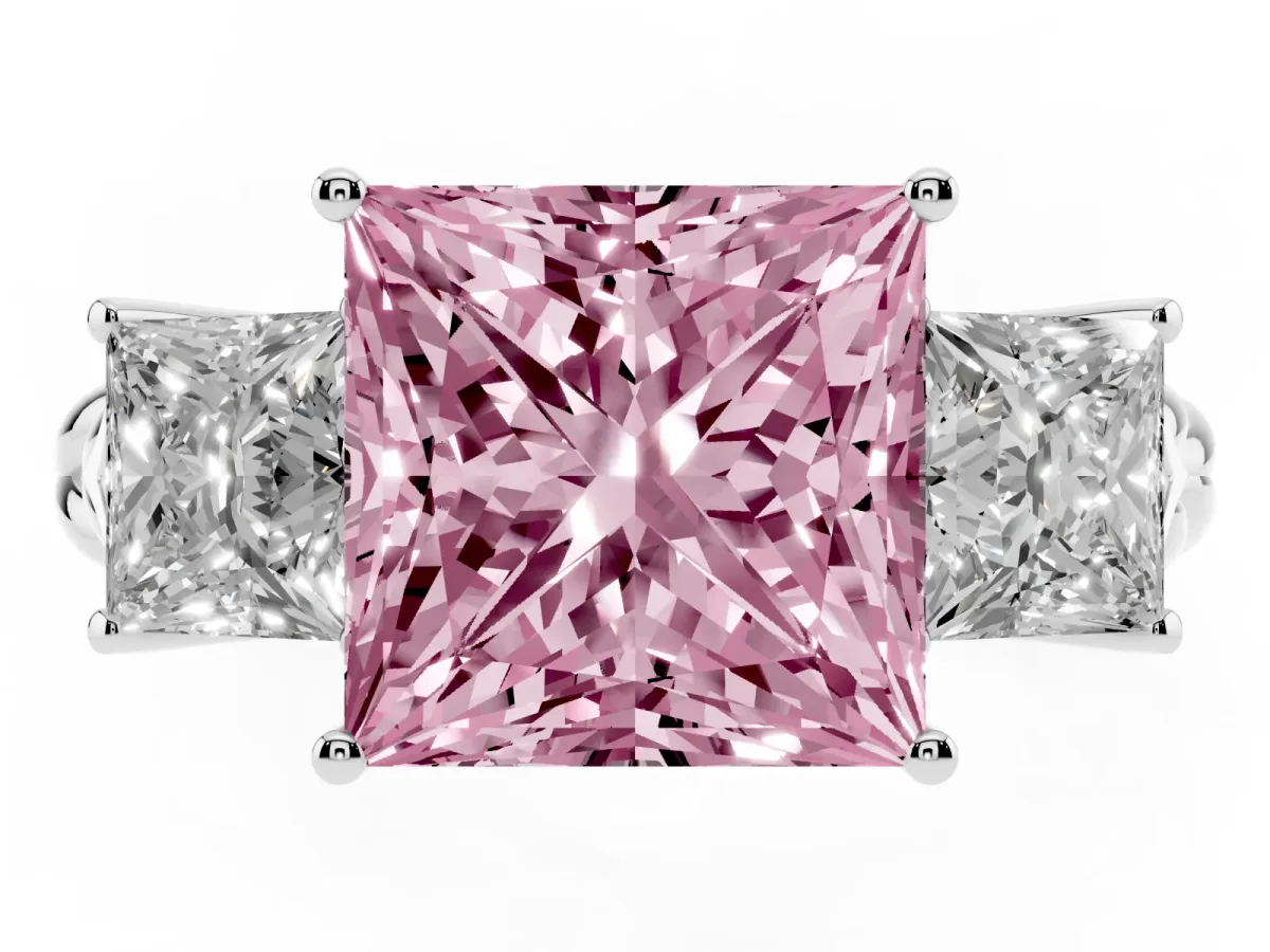 Fancy Pink Three-Stone Princess Cut Diamond Braided Band Ring with Four-Prong Setting Platinum