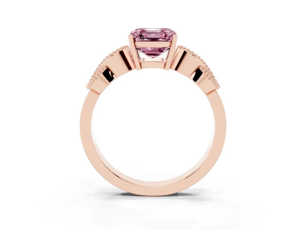 Fancy Pink Asscher Cut Solitaire Milgrain Leaf Band with Prong Setting Rose gold