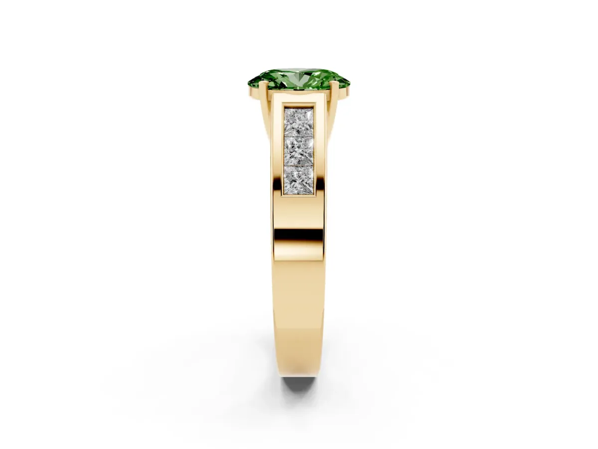Fancy Green Oval Cut Cut Channel Set Solitaire Ring with Four-Prong Setting Yellow gold