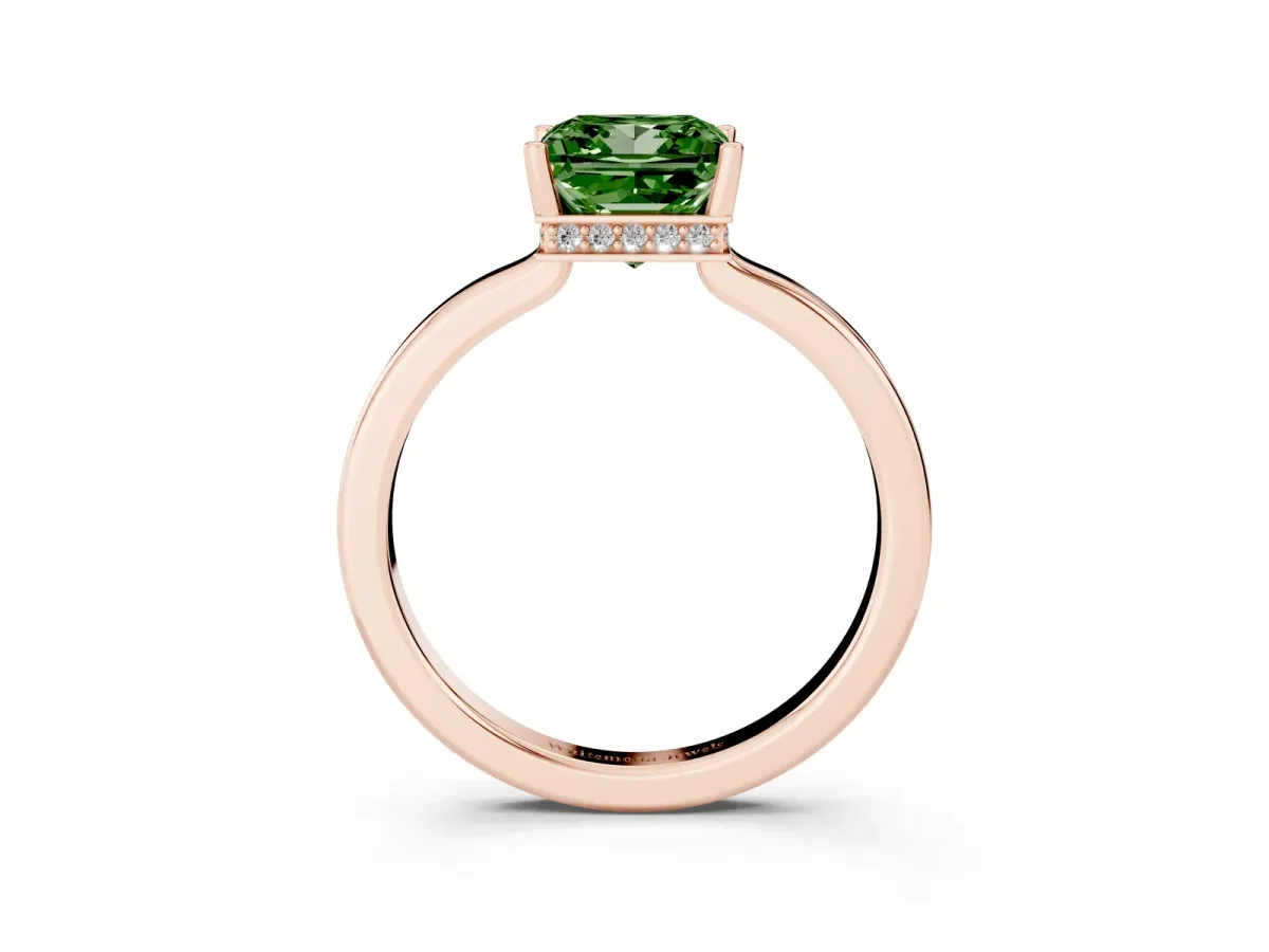 Fancy Green Princess Cut Cut Solitaire Engagement Ring with Four-Prong Setting on a Classic Band Rose gold