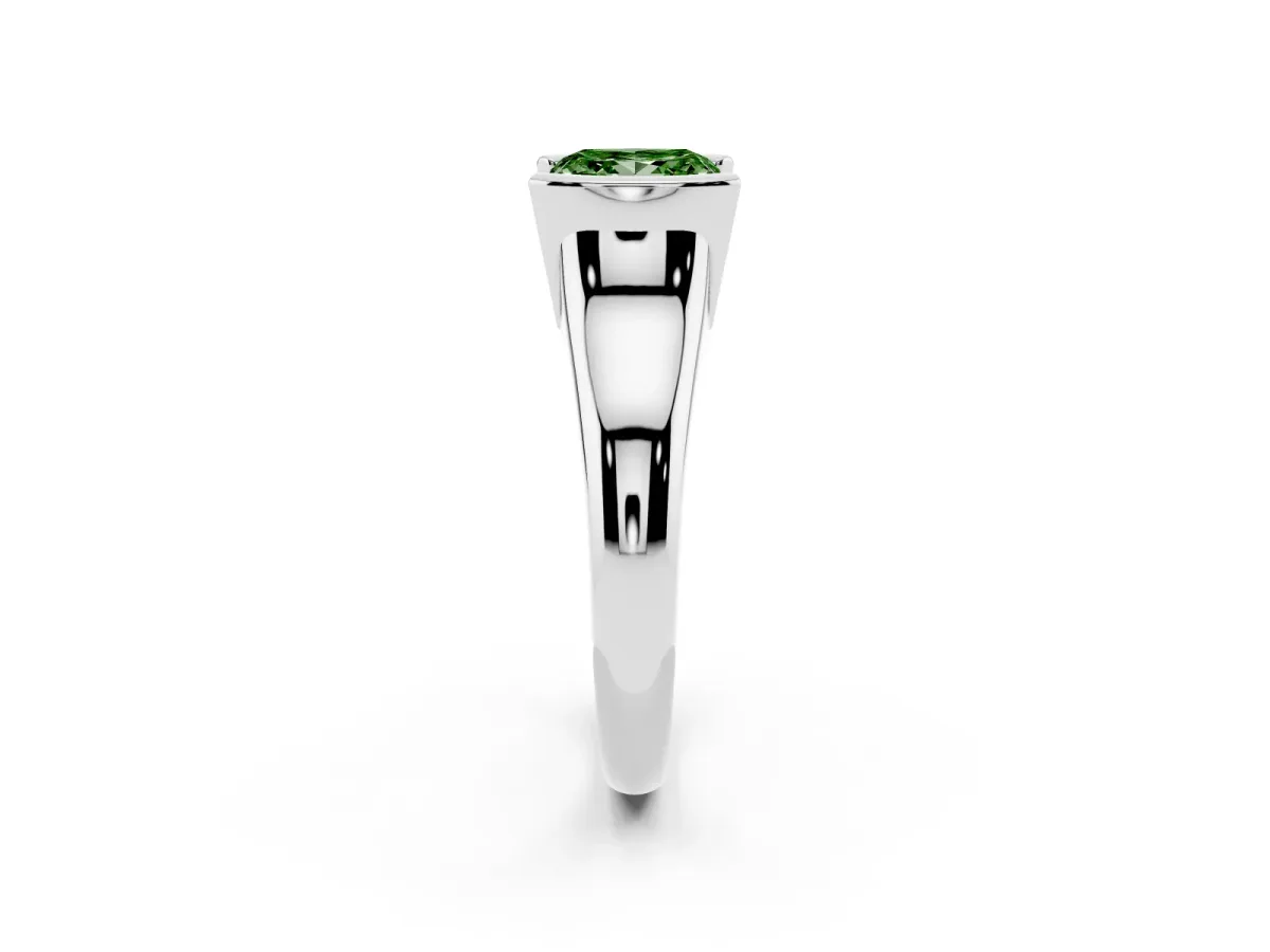 Fancy Green Princess Cut Solitaire Tension Set Diamond Ring with Split Shank Band Silver