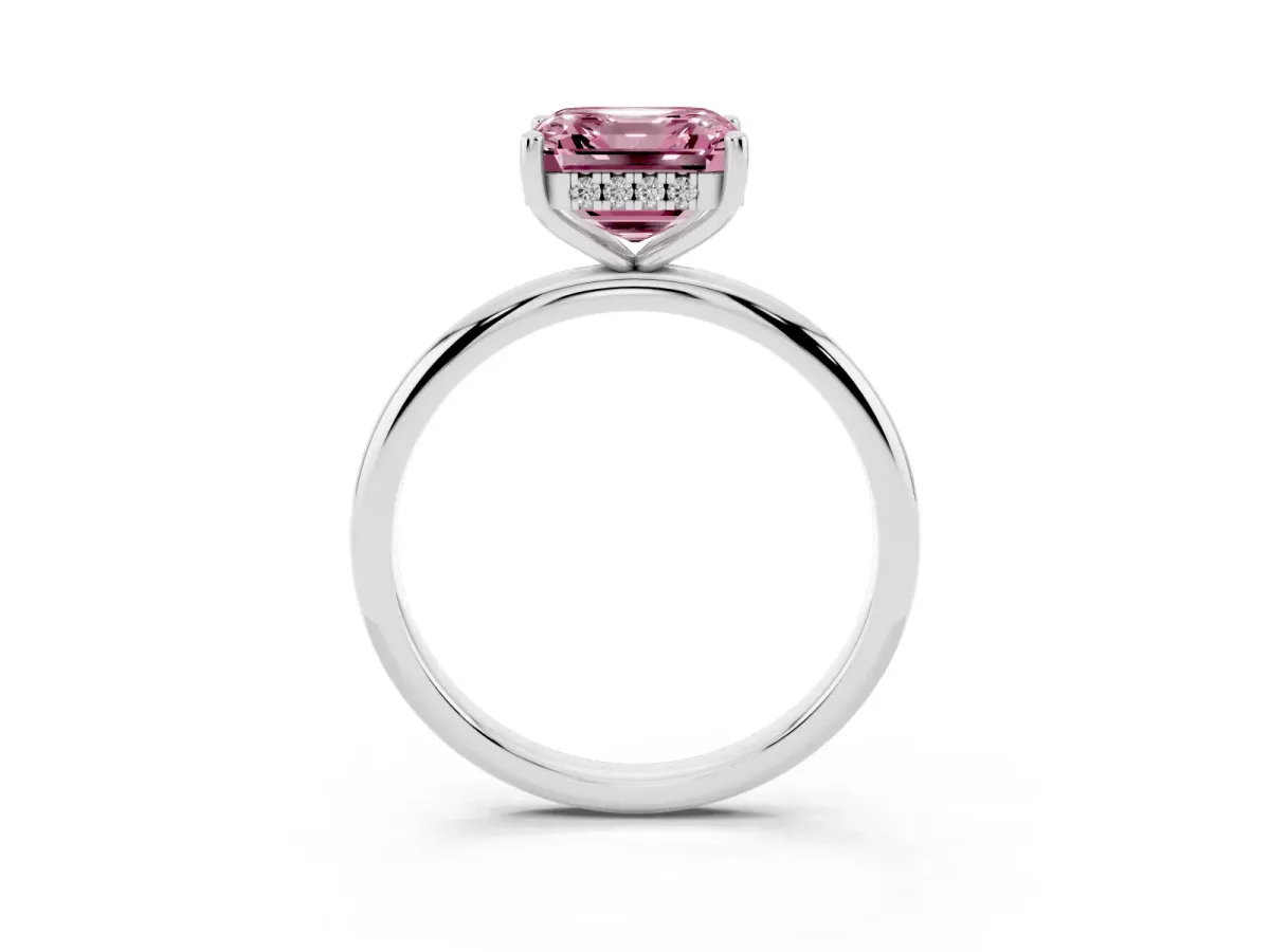 Fancy Pink Asscher Cut Cut Solitaire Engagement Ring with Four-Prong Setting and Classic Band White gold
