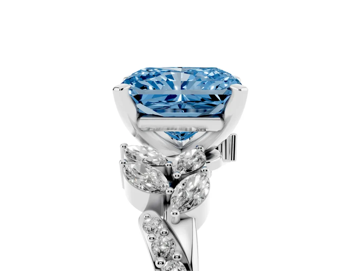 Fancy Blue Radiant Cut Solitaire Marquise Twist Band with Six-Prong Setting Silver