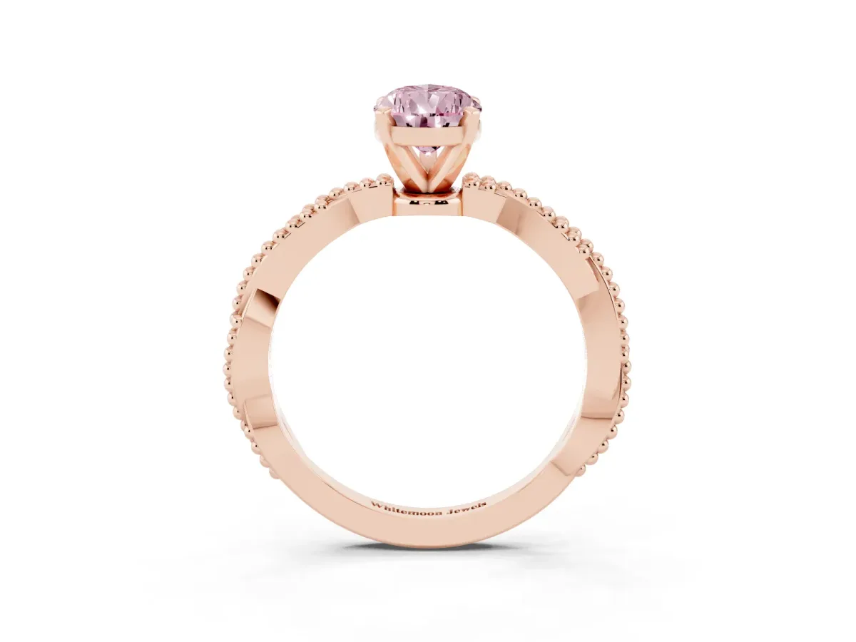 Fancy Pink Pear Cut Solitaire Twisted Band with Bead Prong Setting Rose gold