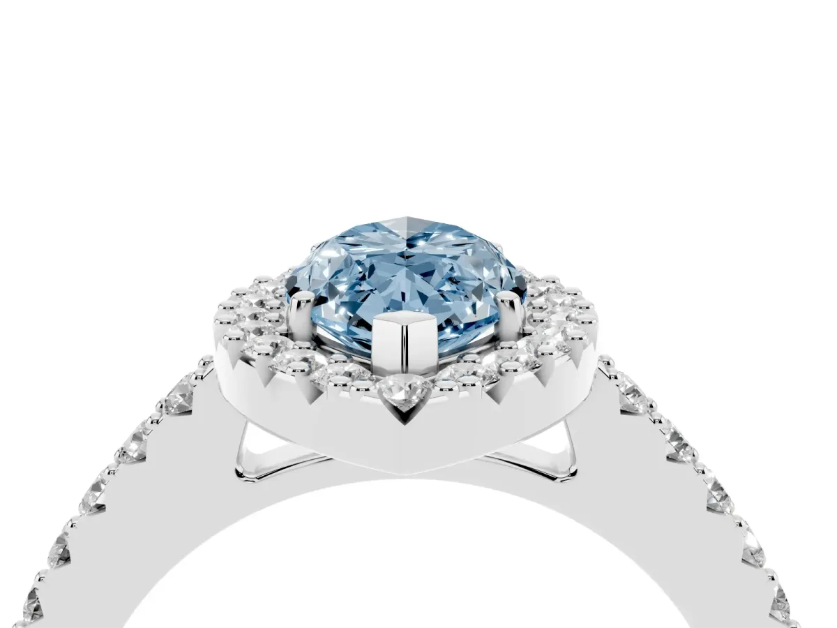 Fancy Blue Marquise Cut Halo Diamond Pavé Solitaire Ring Silver