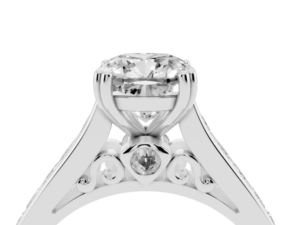 Cushion Cut Cut Channel Set Solitaire Engagement Ring with Prong Setting Silver