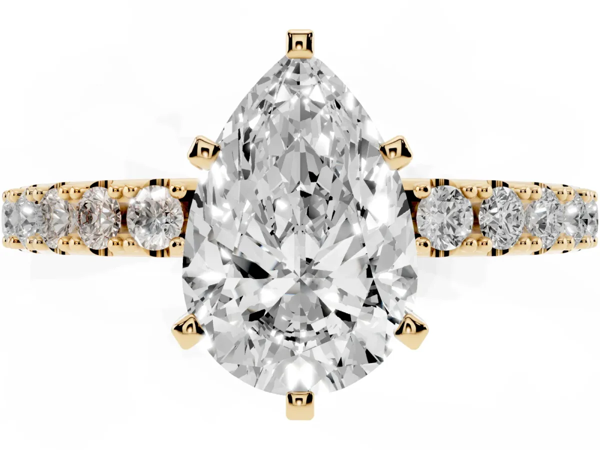 Pear Cut Diamond Solitaire Pavé Band with Four-Prong Setting Yellow gold