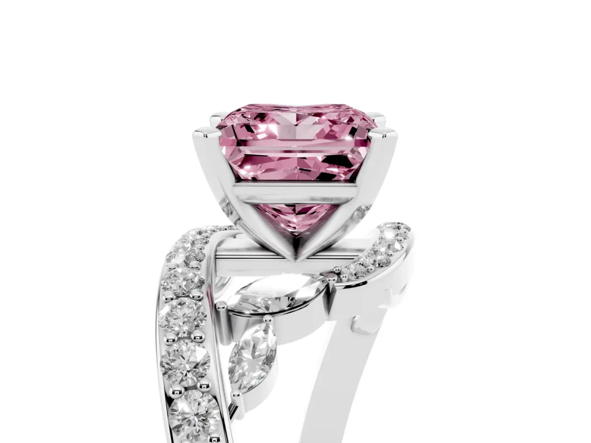 Fancy Pink Princess Cut Solitaire with Pavé Twist Band and Four-Prong Setting Silver