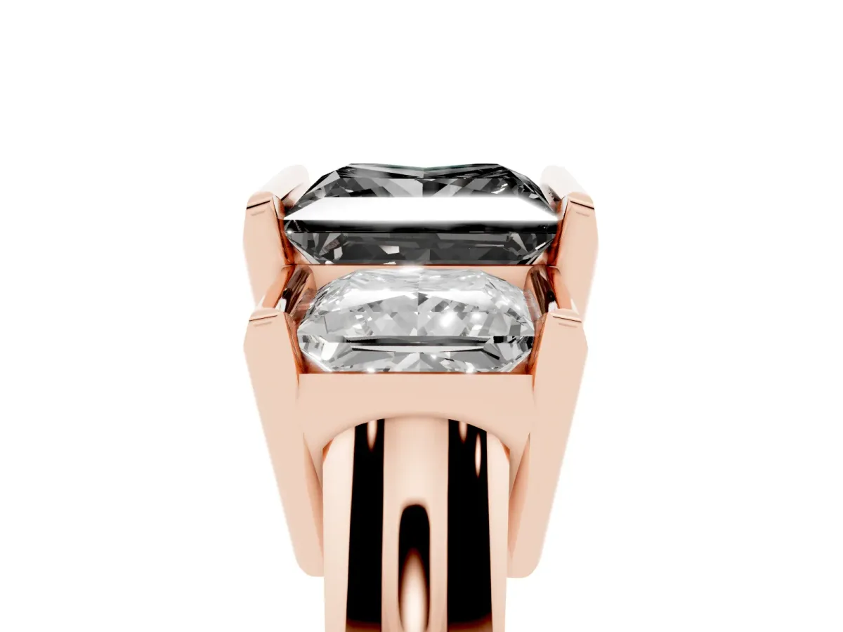 Fancy Black Three Stone Princess Cut Cut Channel Set Diamond Ring Rose gold