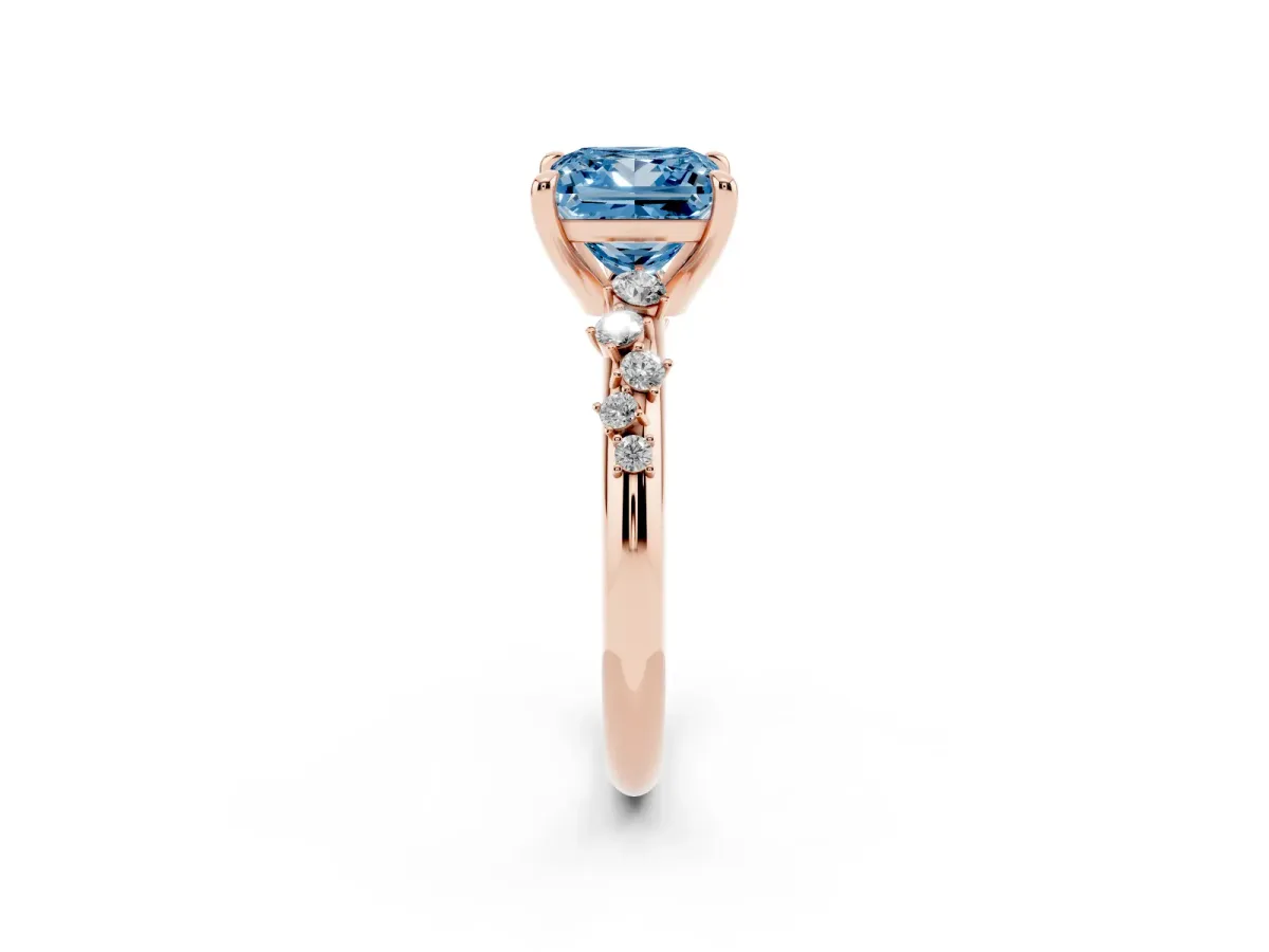 Fancy Blue Princess Cut Cut Diamond Vine Band with Four-Prong Setting Rose gold
