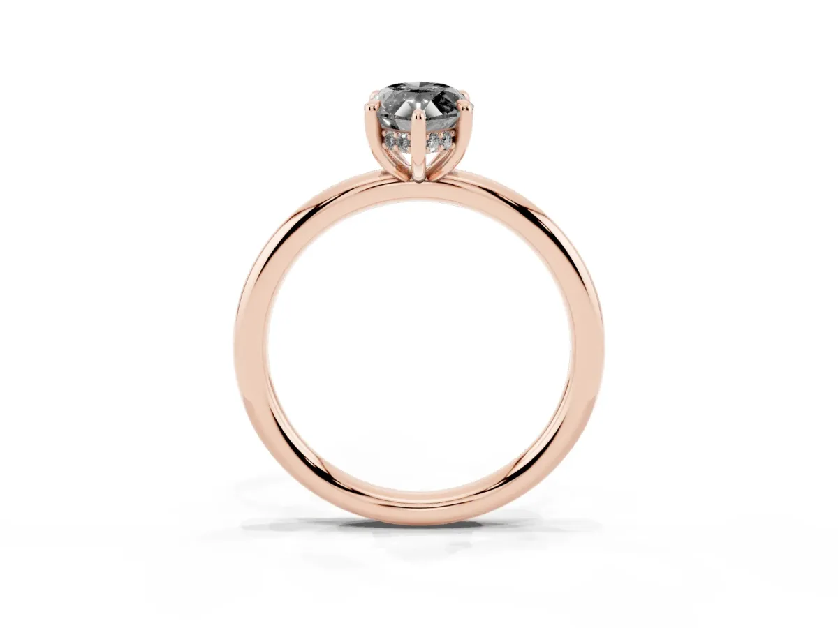 Fancy Black Marquise Cut Diamond Solitaire Ring with Thin Band and Four-Prong Setting Rose gold