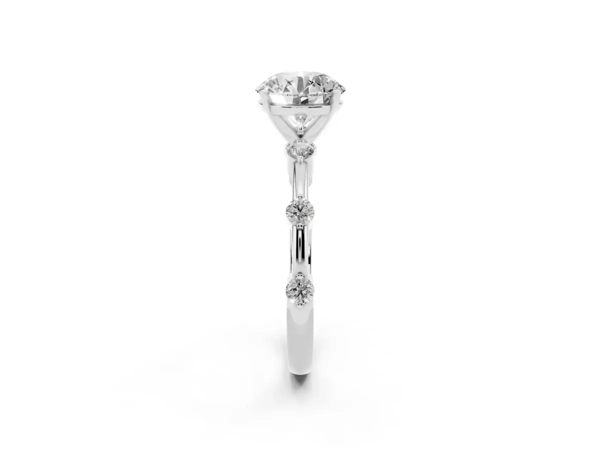 Round Cut Solitaire Diamond Ring with Bezel Set Side Stones and Prong Setting Silver