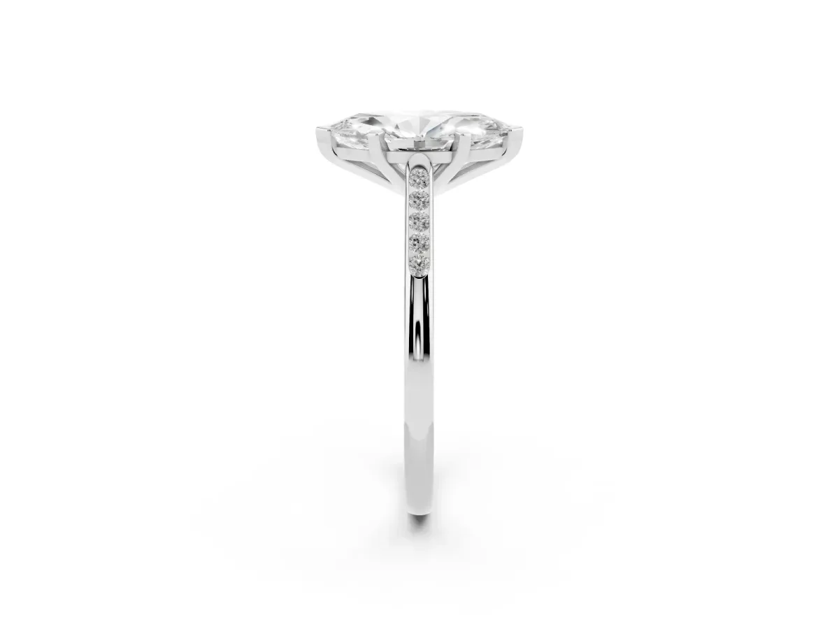 Marquise Cut Diamond Solitaire Ring with Channel Set Round Band and Prong Setting Silver