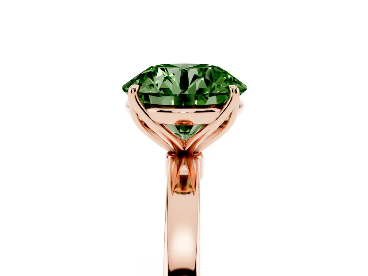 Fancy Green Round Cut Diamond Solitaire Ring with Thin Band and Prong Setting Rose gold