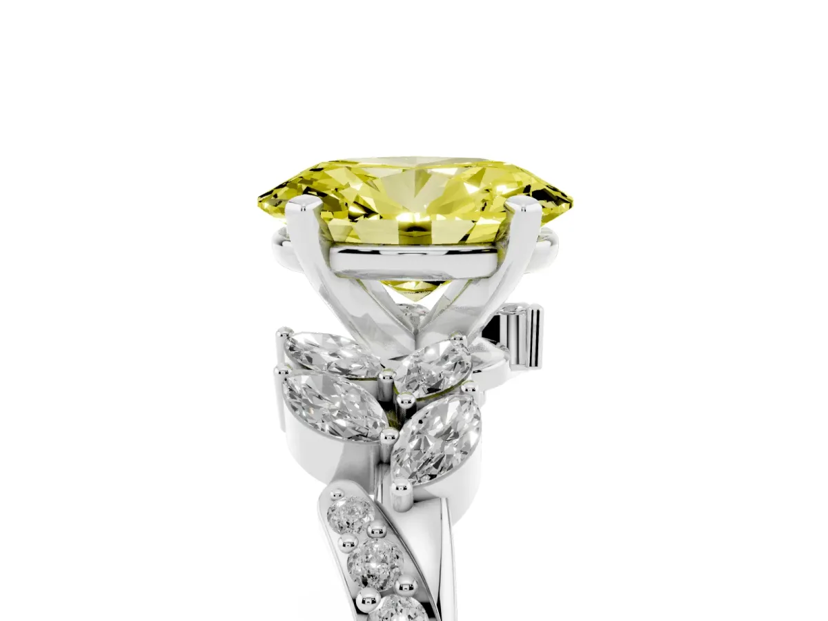 Fancy Yellow Oval Cut Solitaire Marquise Twist Band with Six-Prong Setting Silver