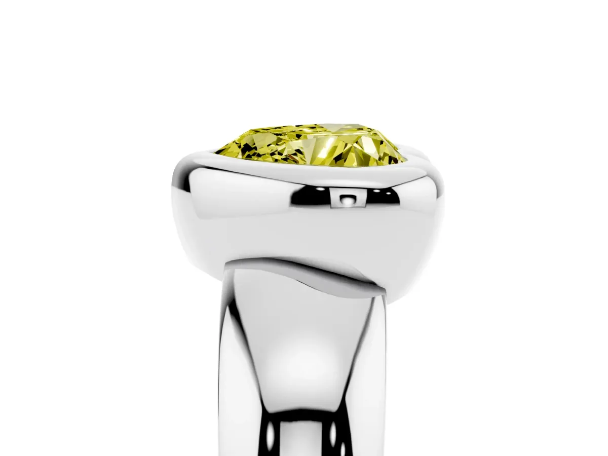Fancy Yellow Bezel Set Heart Cut Solitaire Ring with Wide Band Silver