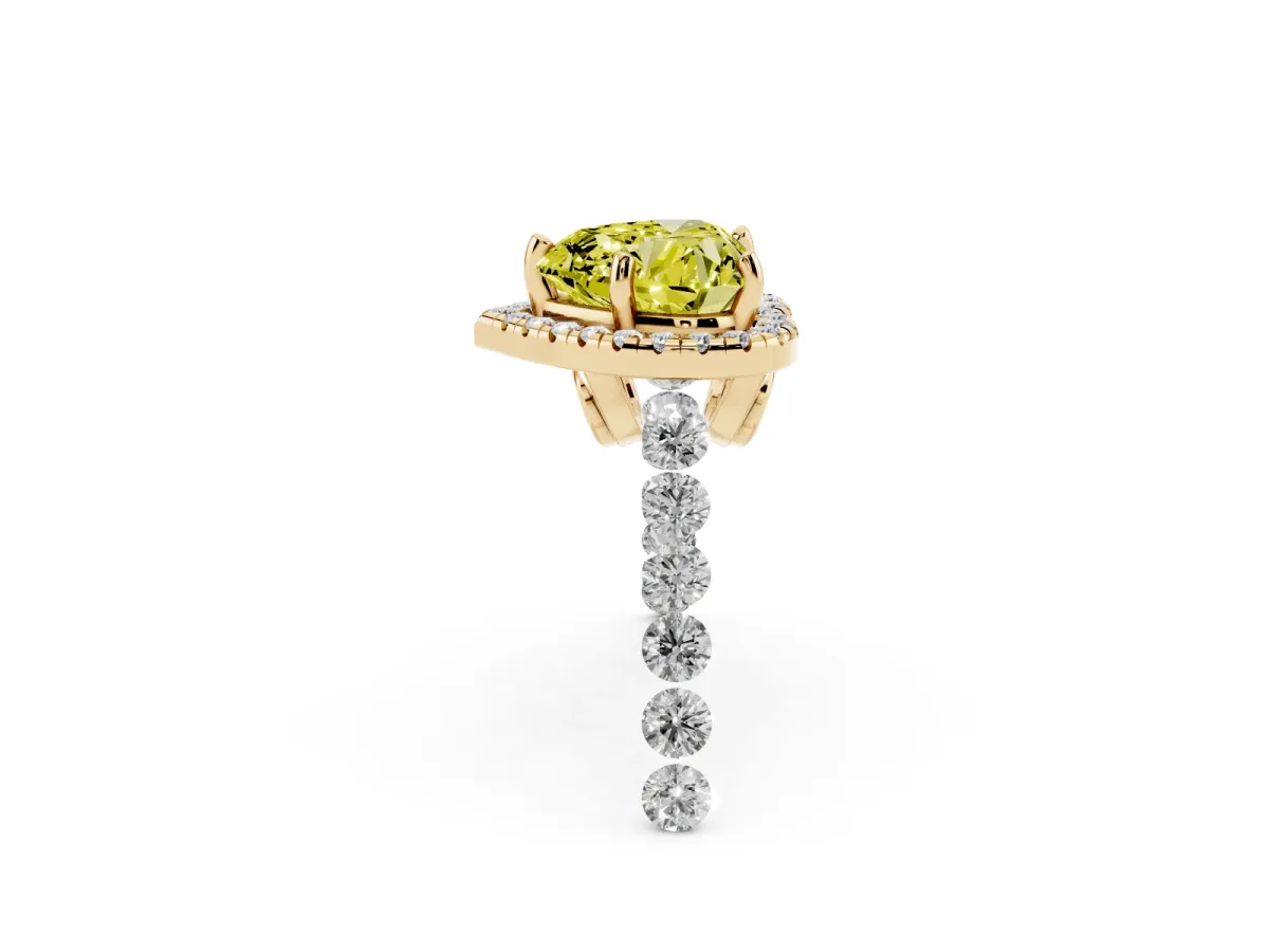 Fancy Yellow Heart Cut Halo Pavé Diamond Engagement Ring with Four-Prong Setting Yellow gold