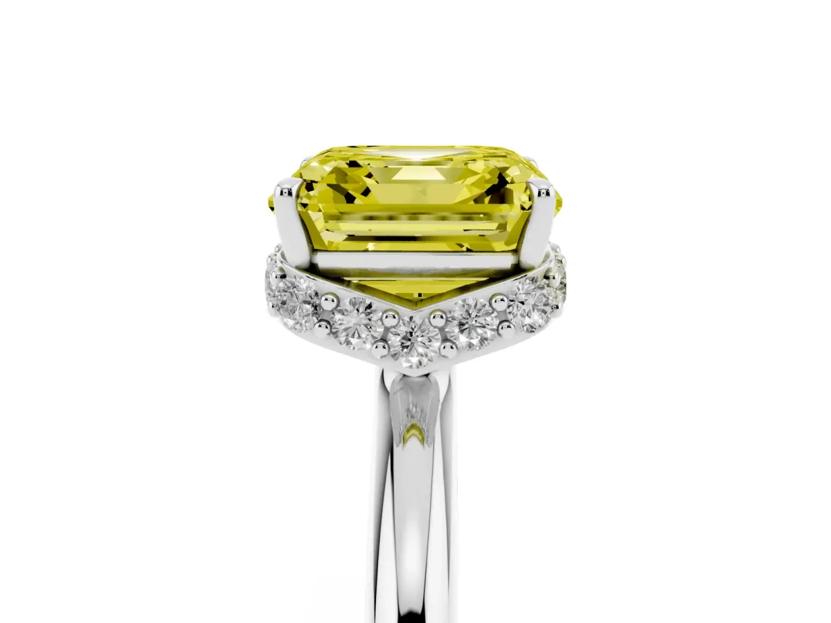 Fancy Yellow Asscher Cut Brilliant Solitaire Engagement Ring with Six-Prong Setting and Classic Band White gold