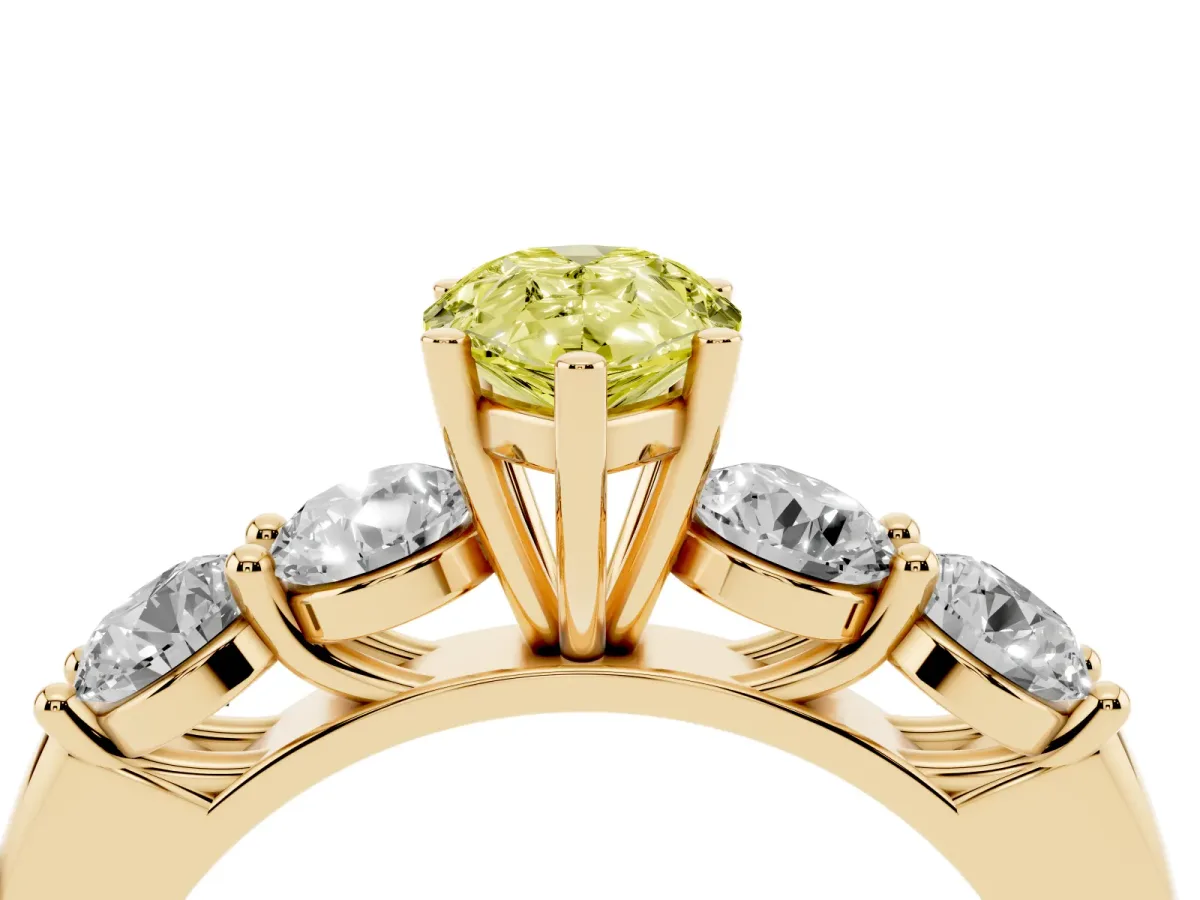 Fancy Yellow Pear Cut Cut Five-Stone Prong Set Diamond Ring with Classic Band Yellow gold
