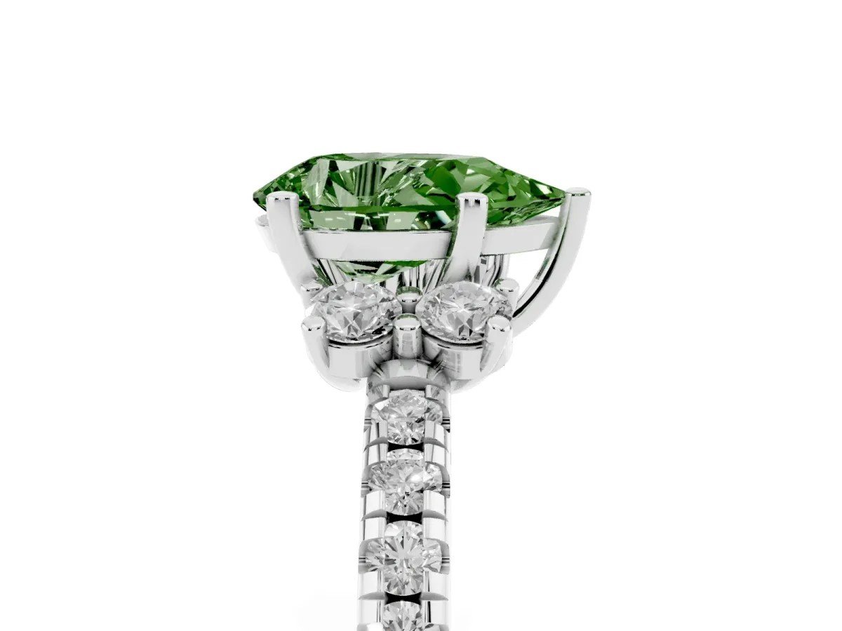 Fancy Green Pear Cut Diamond Three-Stone Pave Band with Four-Prong Setting Silver