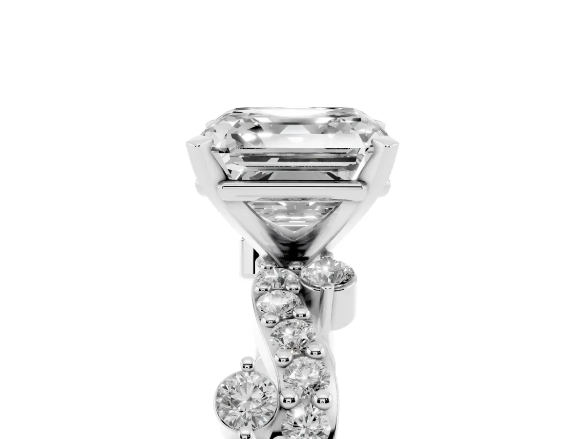 Asscher Cut Cut Solitaire Diamond Twisted Band with Pave Setting Silver