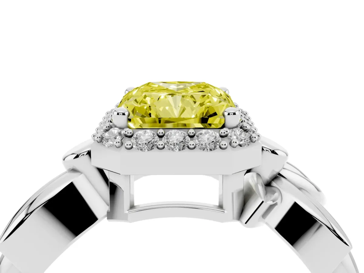 Fancy Yellow Radiant Cut Halo Diamond Floral Band with Four-Prong Setting Platinum