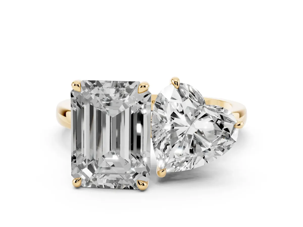 Heart Cut and Emerald Cut Toi Moi Ring with Prong Setting Yellow gold