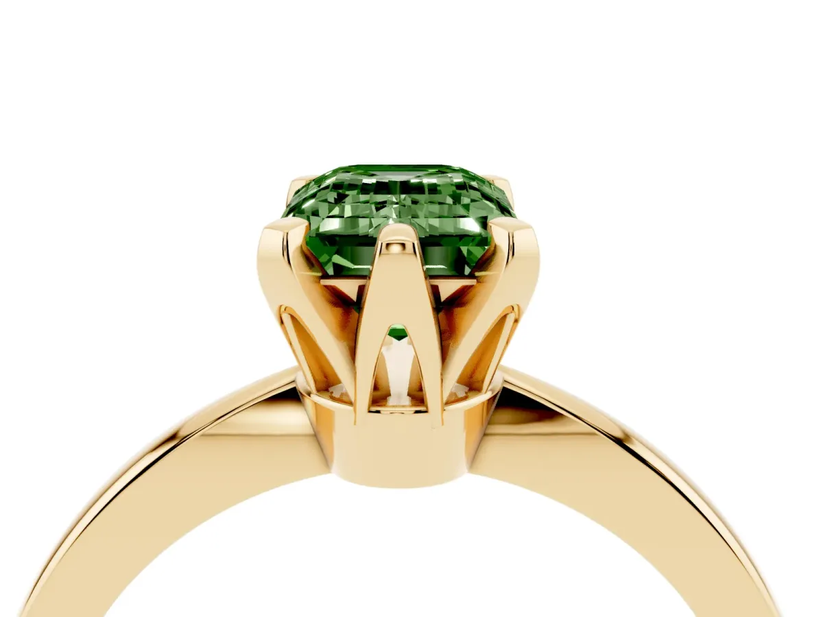Fancy Green Emerald Cut Solitaire Engagement Ring with Six-Prong Setting and Tapered Band Yellow gold