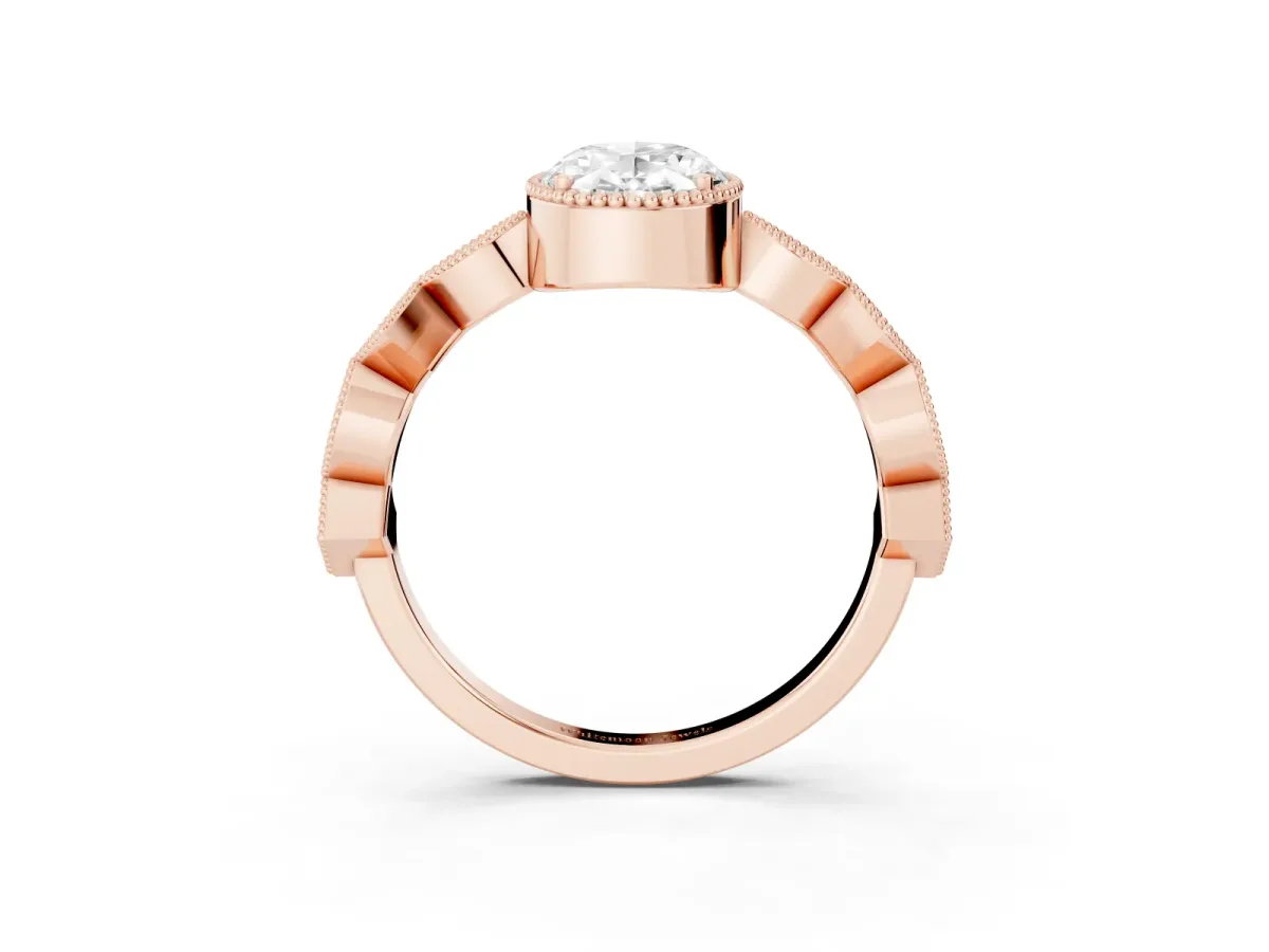 Oval Cut Milgrain Marquise Diamond Twist Band Ring Rose gold