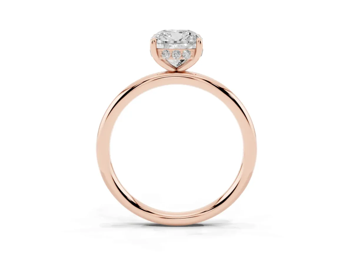 Cushion Cut Solitaire Diamond Ring with a Classic Band and Four-Prong Setting Rose gold