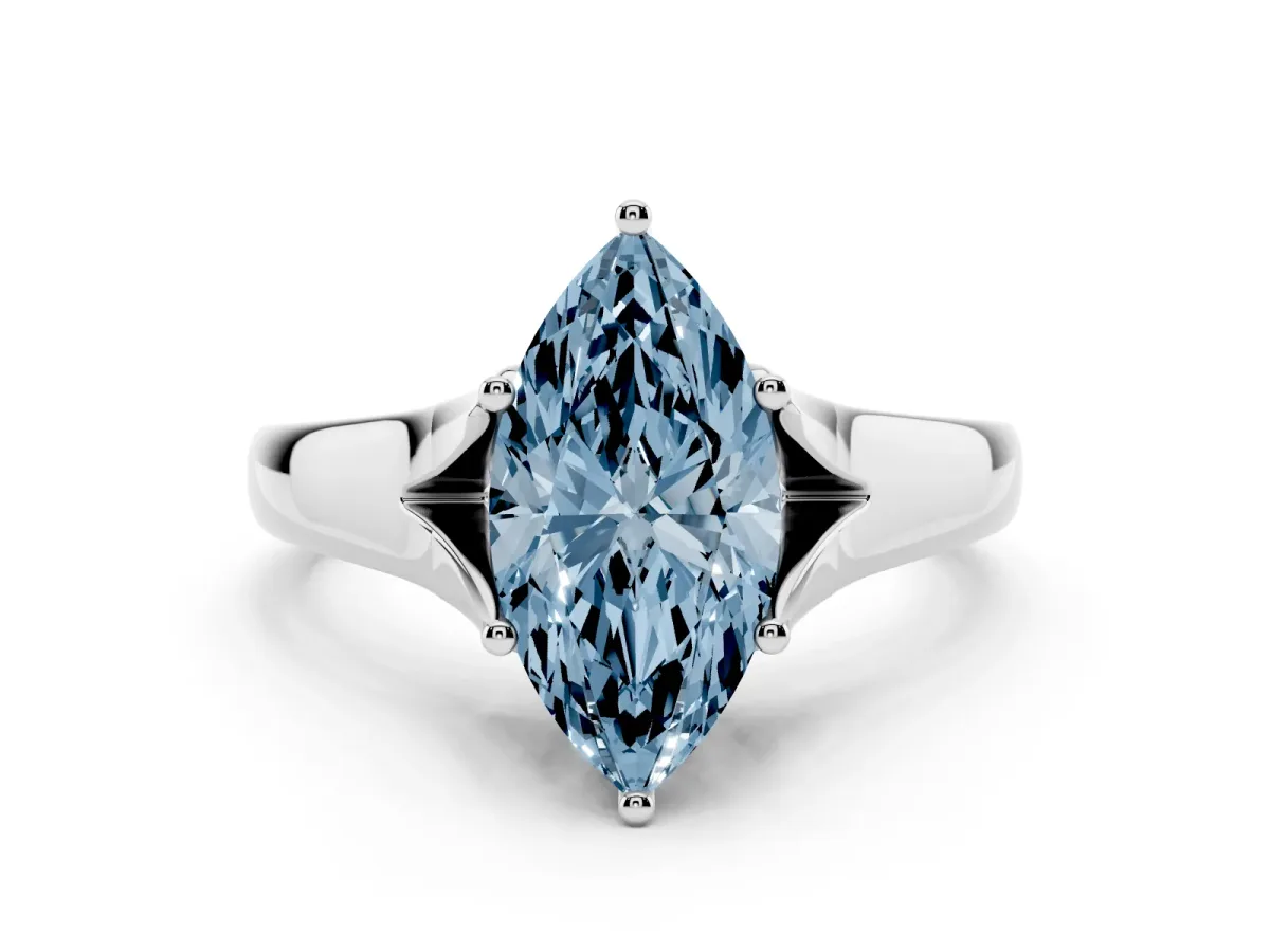 Fancy Blue Marquise Cut Solitaire Diamond Ring with Cathedral Band and Four-Prong Setting Platinum