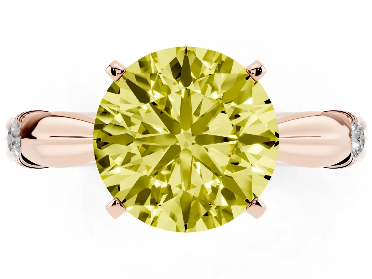 Fancy Yellow Round Cut Solitaire Diamond Twisted Band with Four-Prong Setting Rose gold
