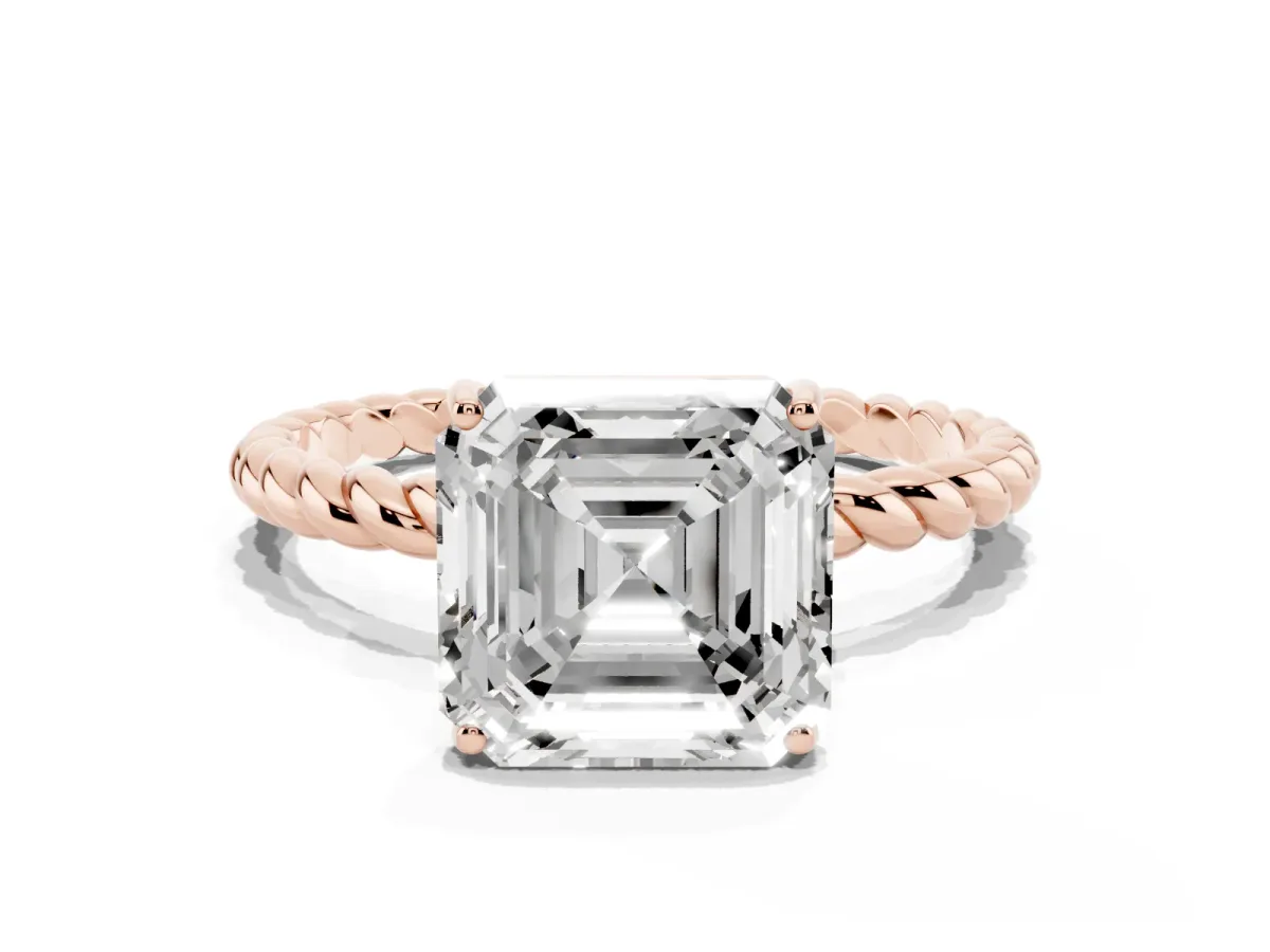 Asscher Cut Solitaire Twisted Band 4-Prong Ring Rose gold