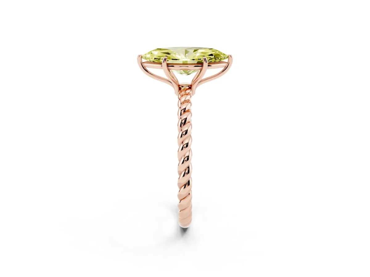Fancy Yellow Marquise Cut Solitaire Twist Band Ring with Four-Prong Setting Rose gold