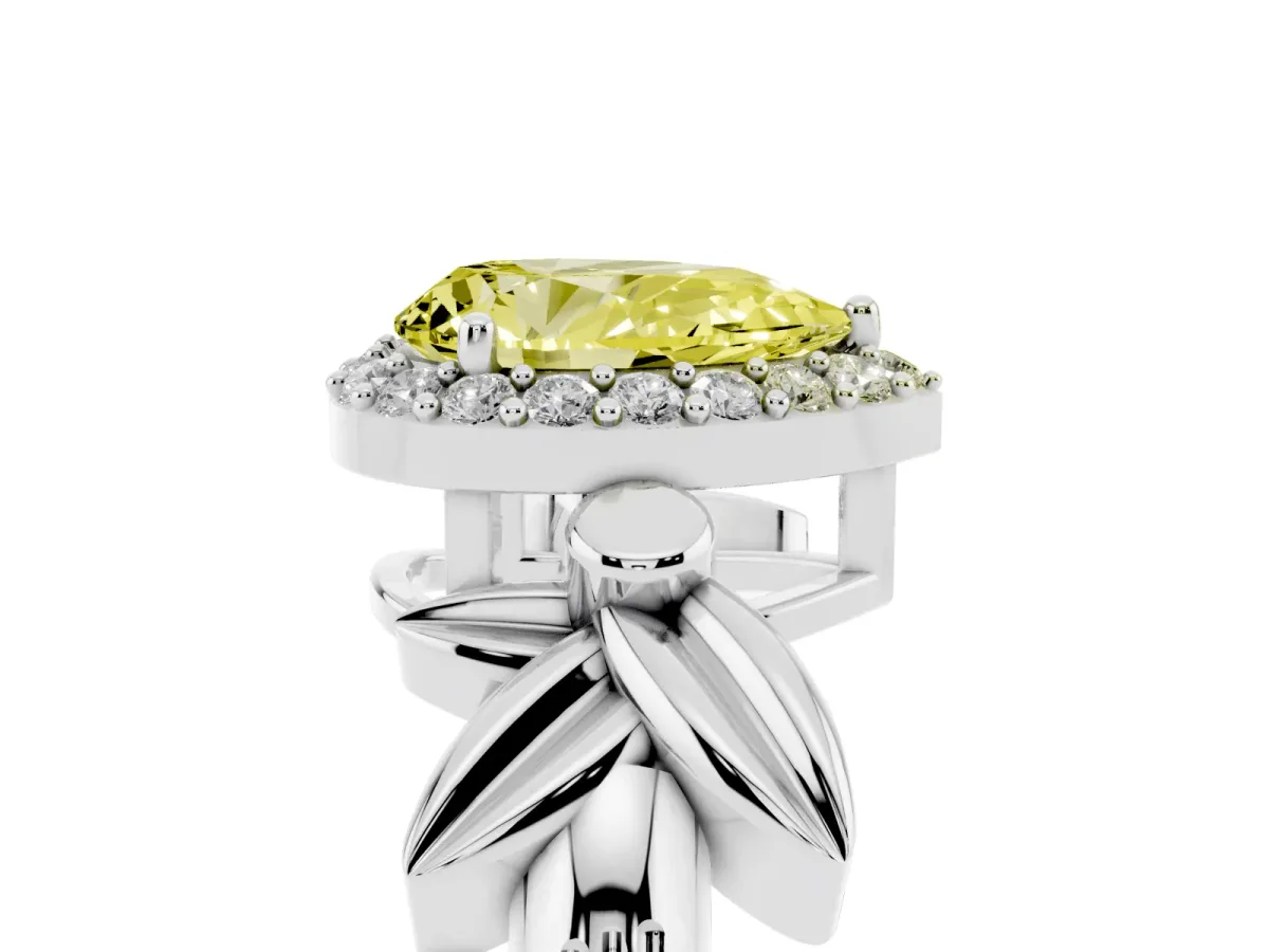 Fancy Yellow Pear Cut Halo Diamond Floral Band with Four-Prong Setting Platinum
