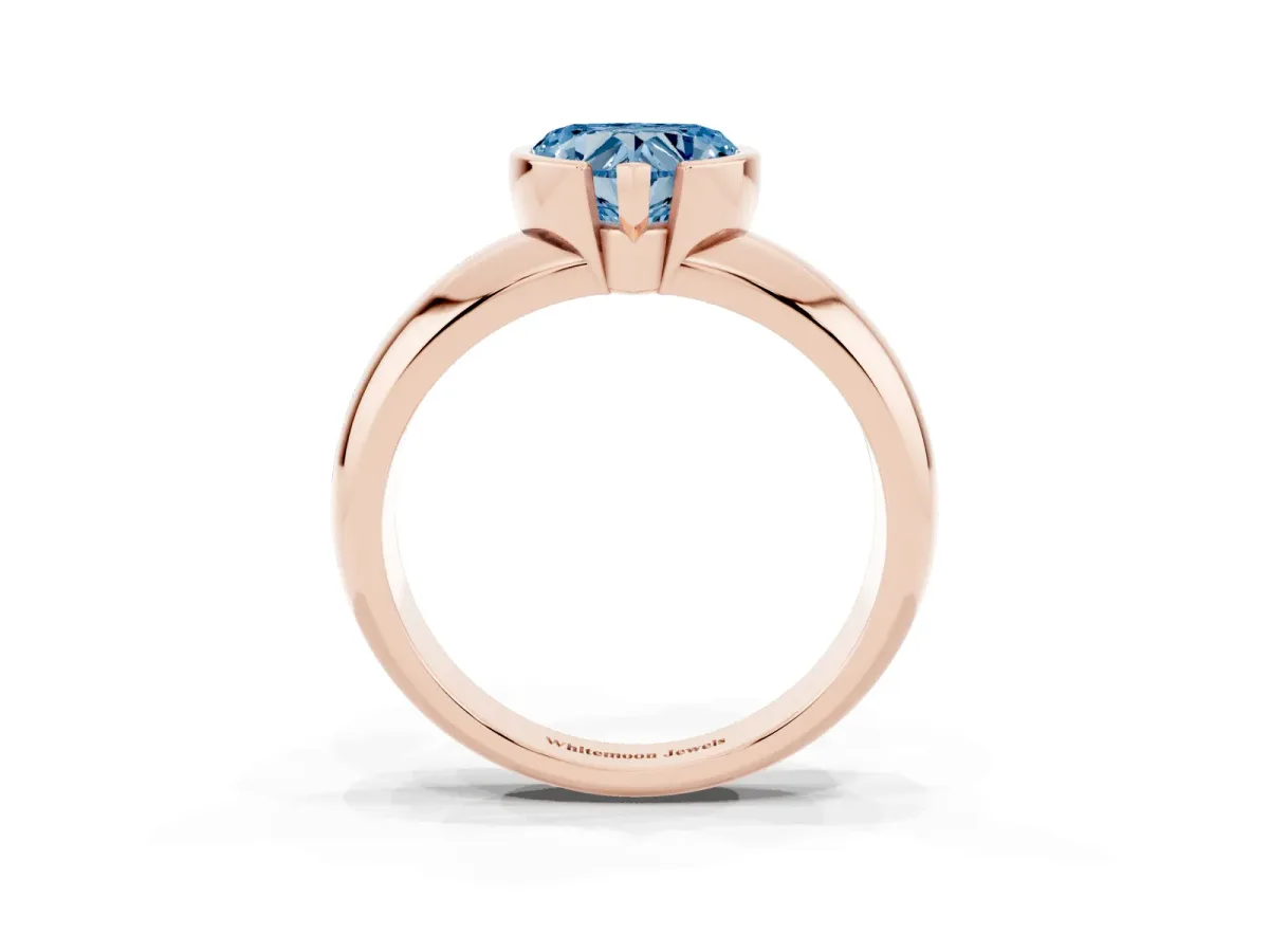 Fancy Blue Heart Cut Solitaire Tension Set Diamond Ring with Wide Band Rose gold