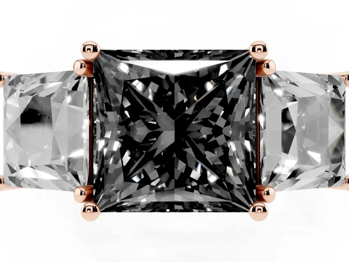 Fancy Black Three-Stone Princess Cut Diamond Pavé Band with Prong Setting Rose gold