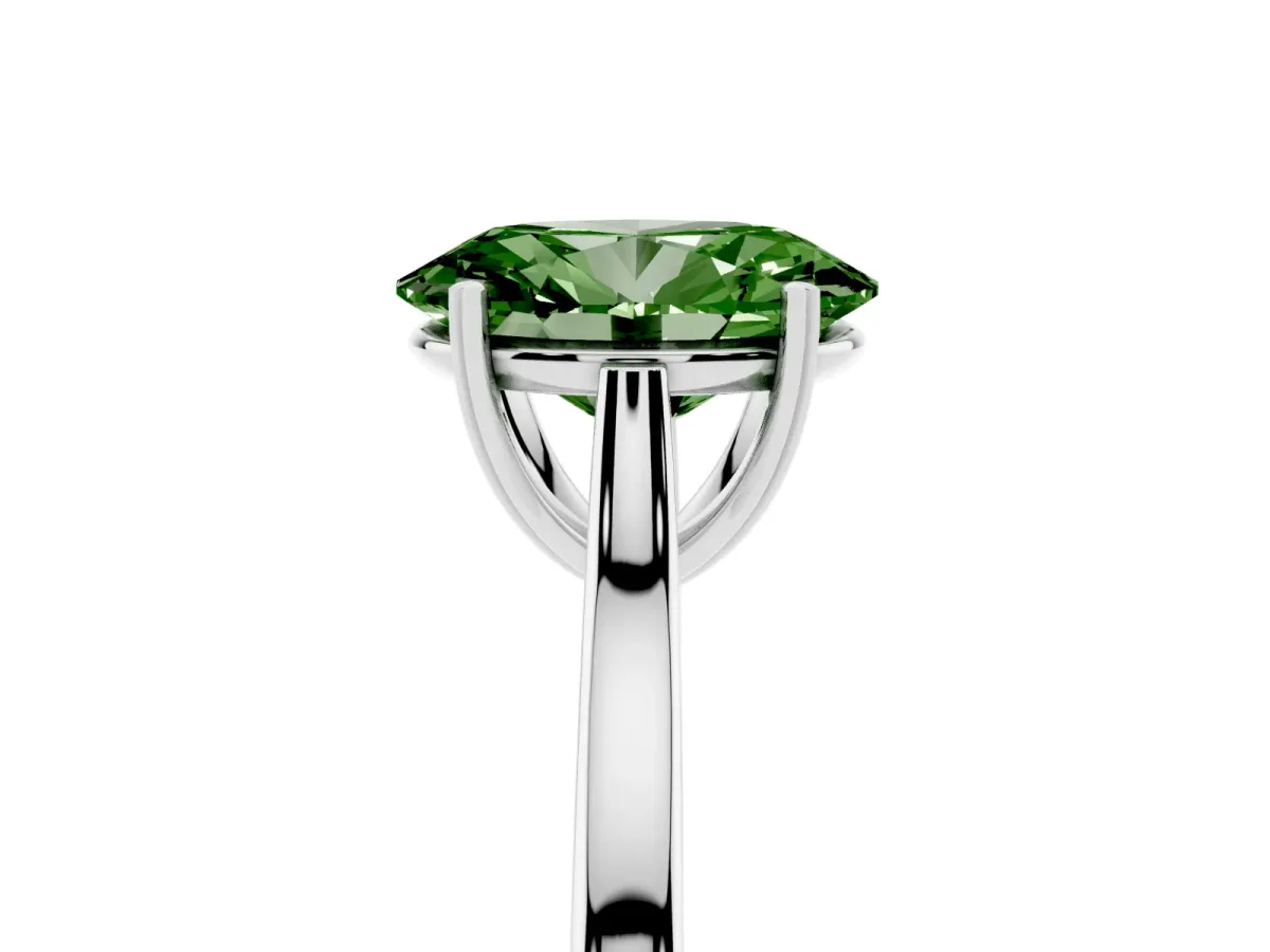 Fancy Green Oval Cut Solitaire Heart Prong Engagement Ring with Tapered Band White gold